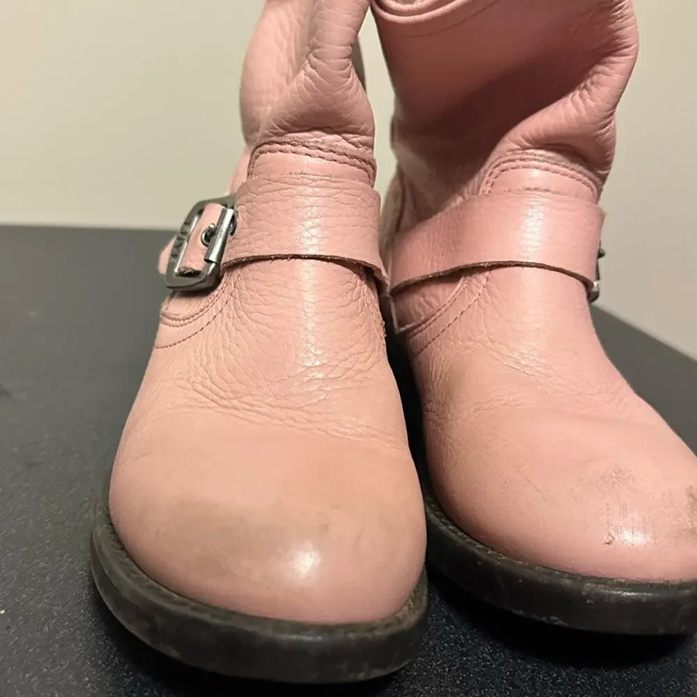Girls Frye Youth Engineer Boot Pink Leather Biker Pull On Bootie Size 12.5 Girls